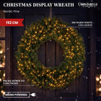 Christabelle 1.52m Nordic Pine Christmas Wreath Pre Lit White LED Large Statement Front Door Xmas Decoration Home