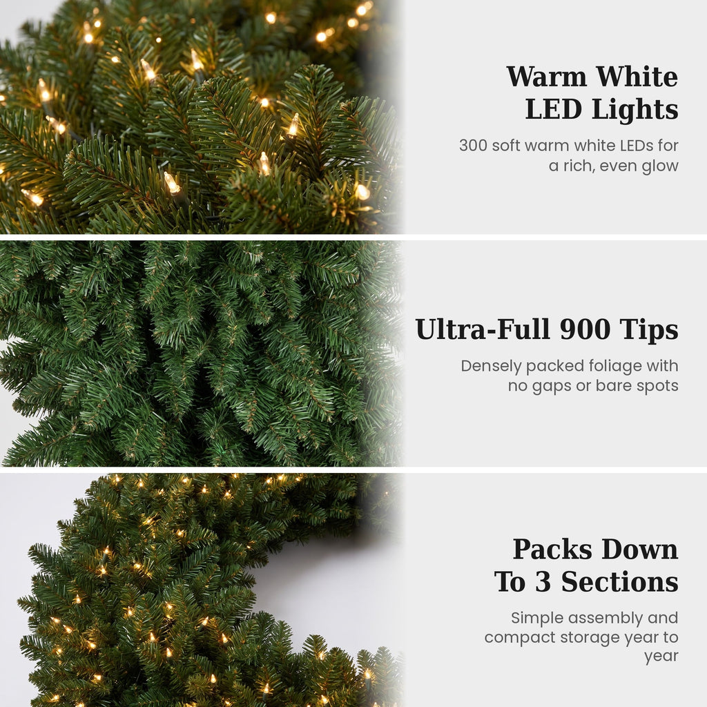 Christabelle 1.52m Nordic Pine Christmas Wreath Pre Lit White LED Large Statement Front Door Xmas Decoration Home