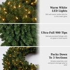 Christabelle 1.52m Nordic Pine Christmas Wreath Pre Lit White LED Large Statement Front Door Xmas Decoration Home