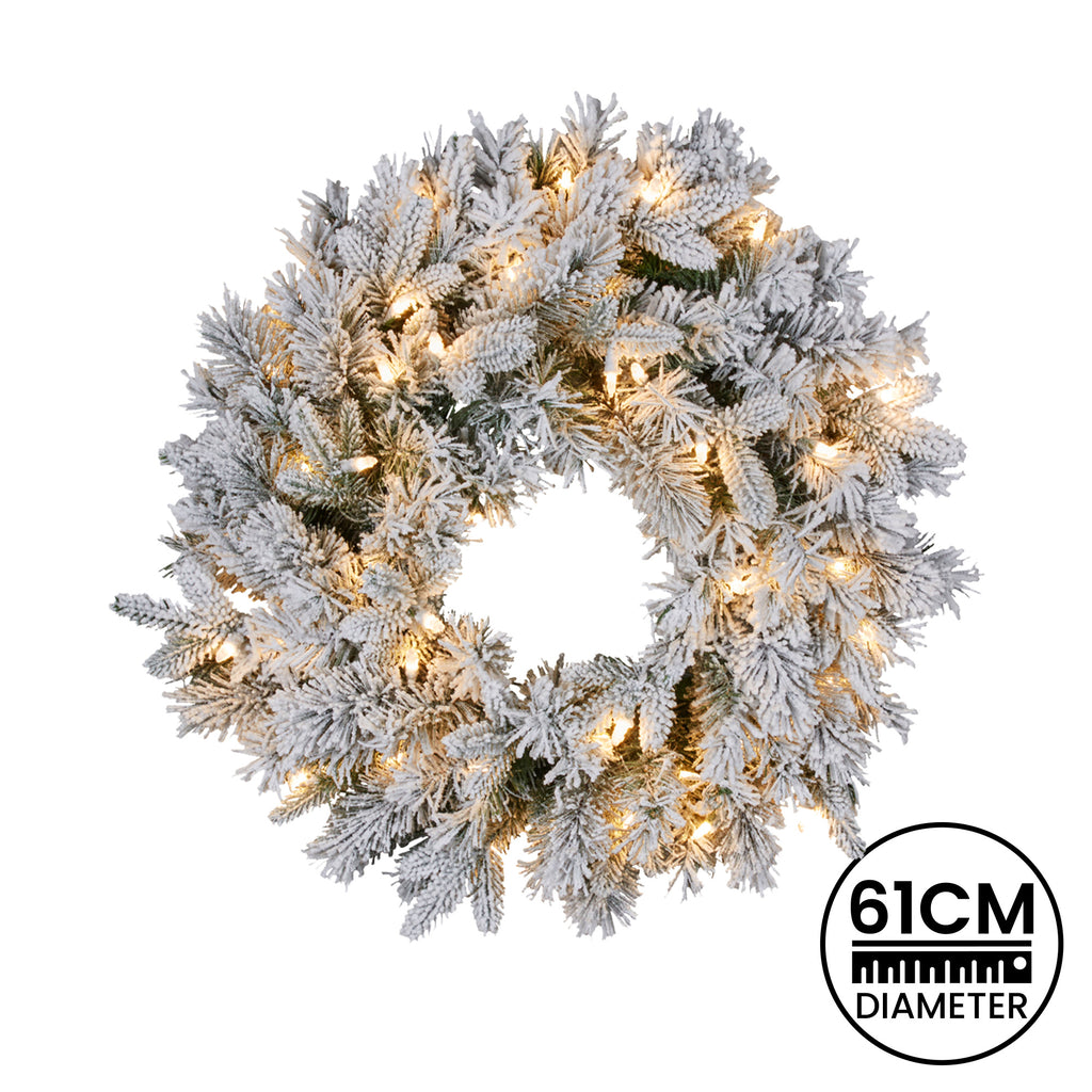 Christabelle Christmas Wreath Snowy Atica Pre-Lit with LED Lights Front Door Decoration Ornament