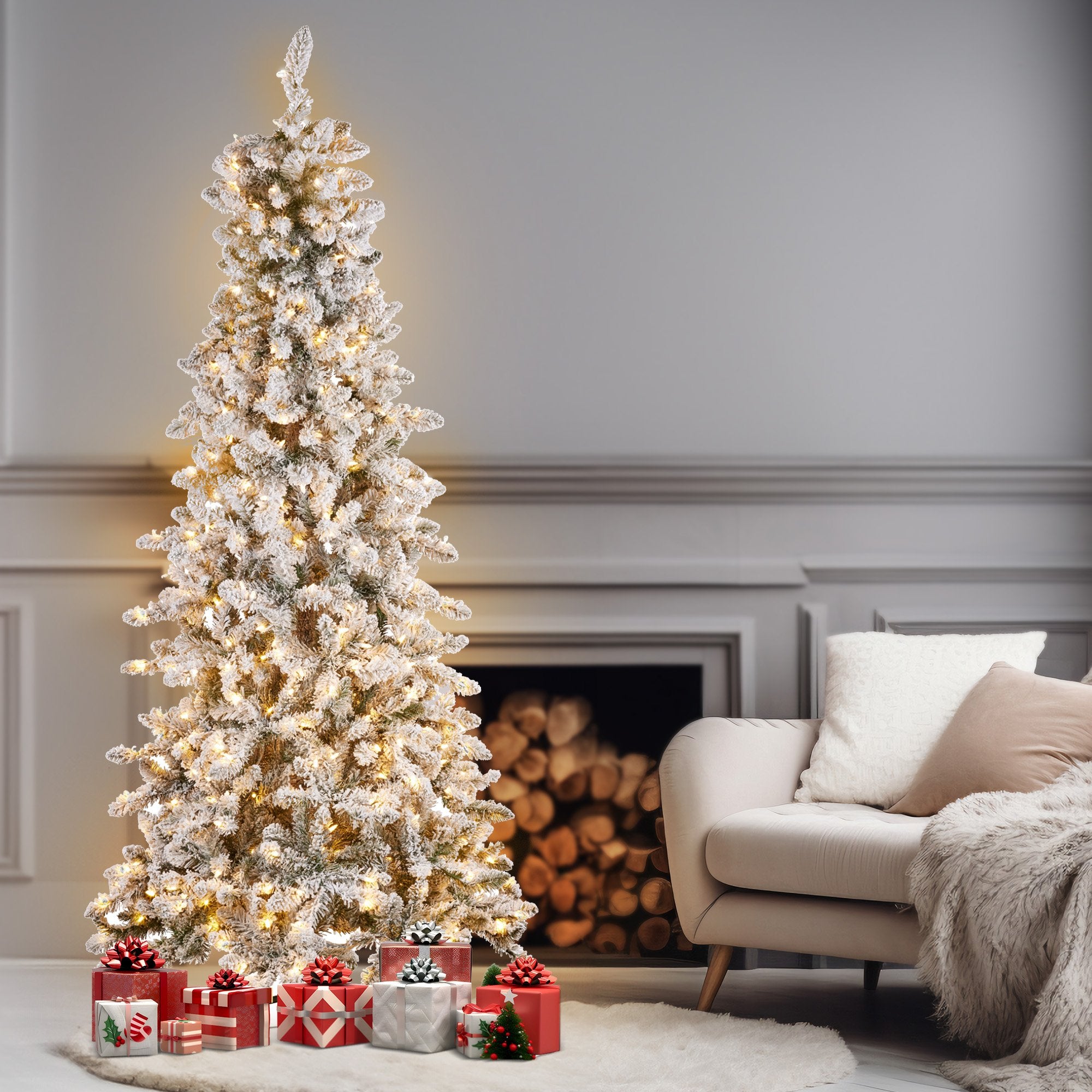 2.3M Christmas Tree with Lights- Snowy Norwegian Slimline