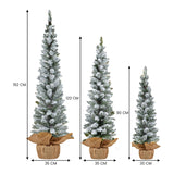Christabelle Snowy Pine Christmas Trees Set of 3 with LED Lights & Hessian Base