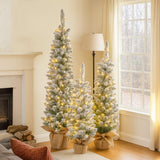 Christabelle Snowy Pine Christmas Trees Set of 3 with LED Lights & Hessian Base