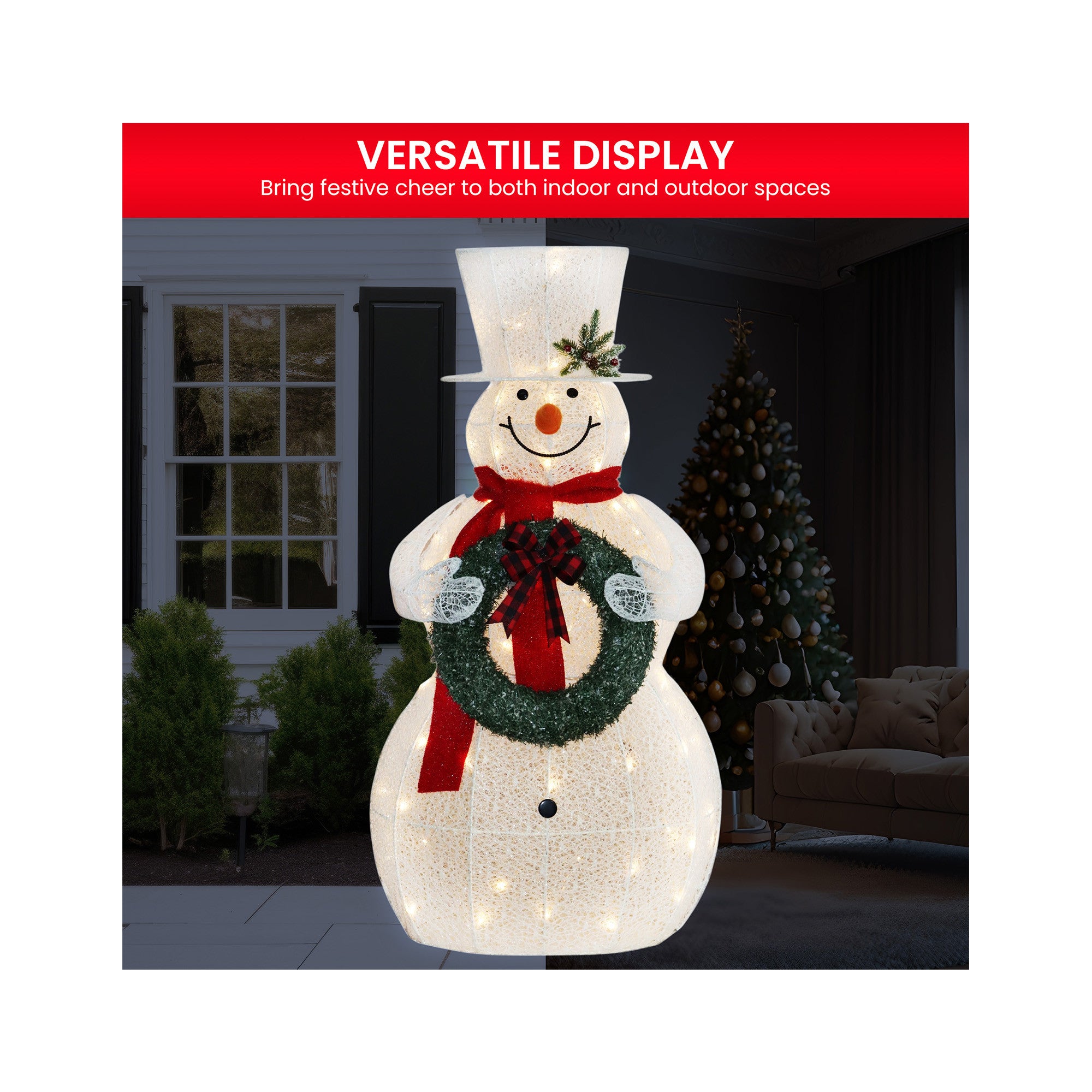 150cm White Outdoor Christmas Snowman with Lights