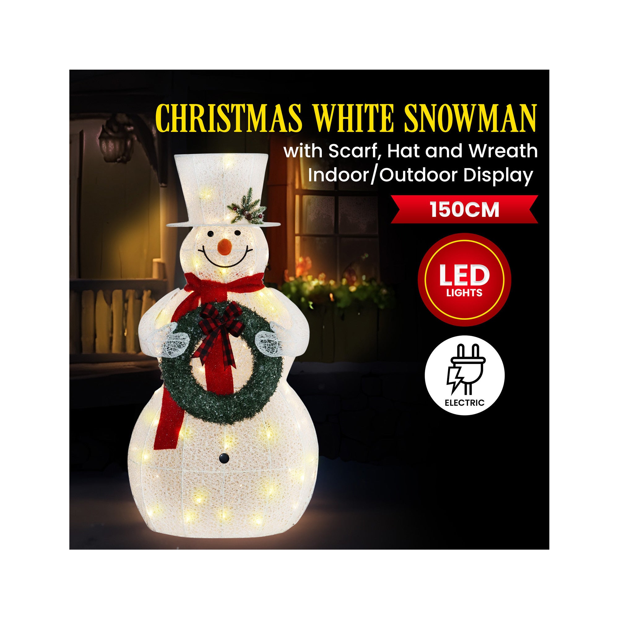 150cm White Outdoor Christmas Snowman with Lights