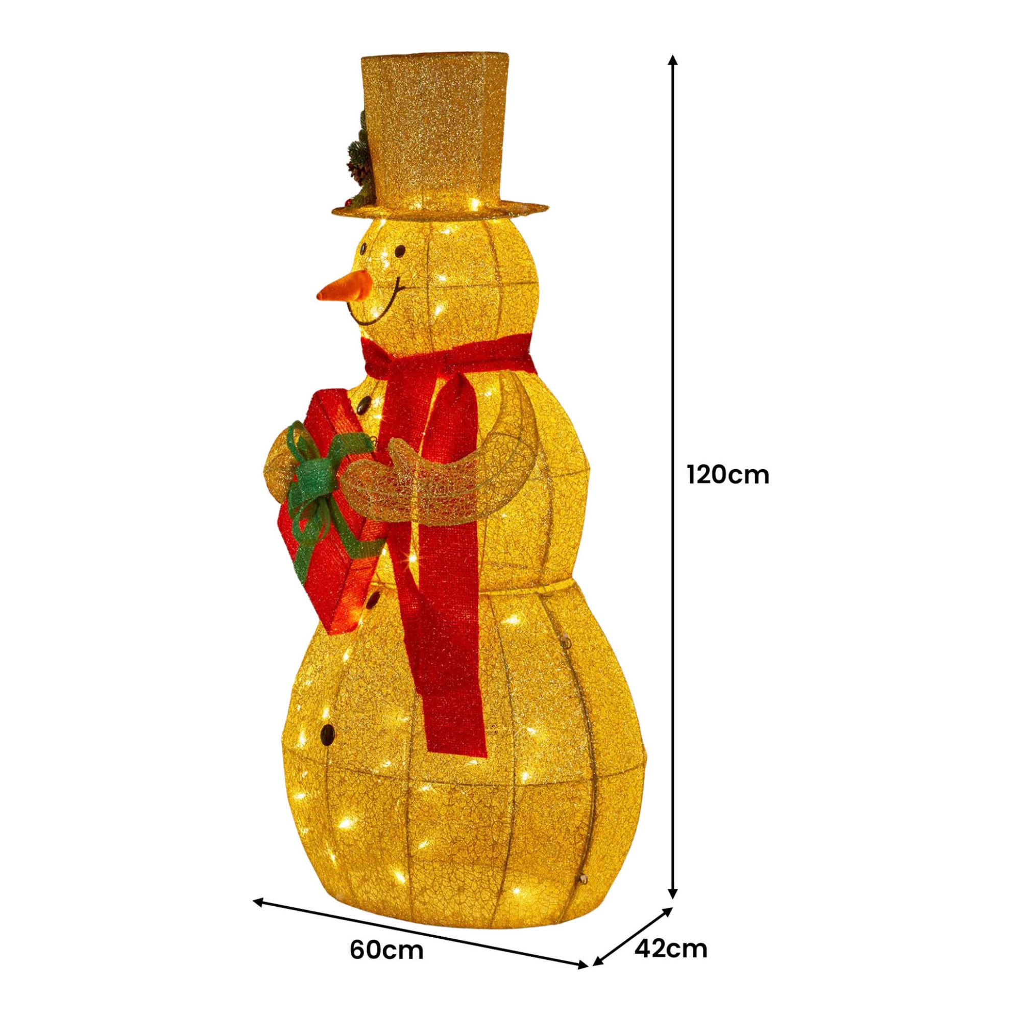 Christabelle 120cm Gold Outdoor Christmas Snowman with Lights