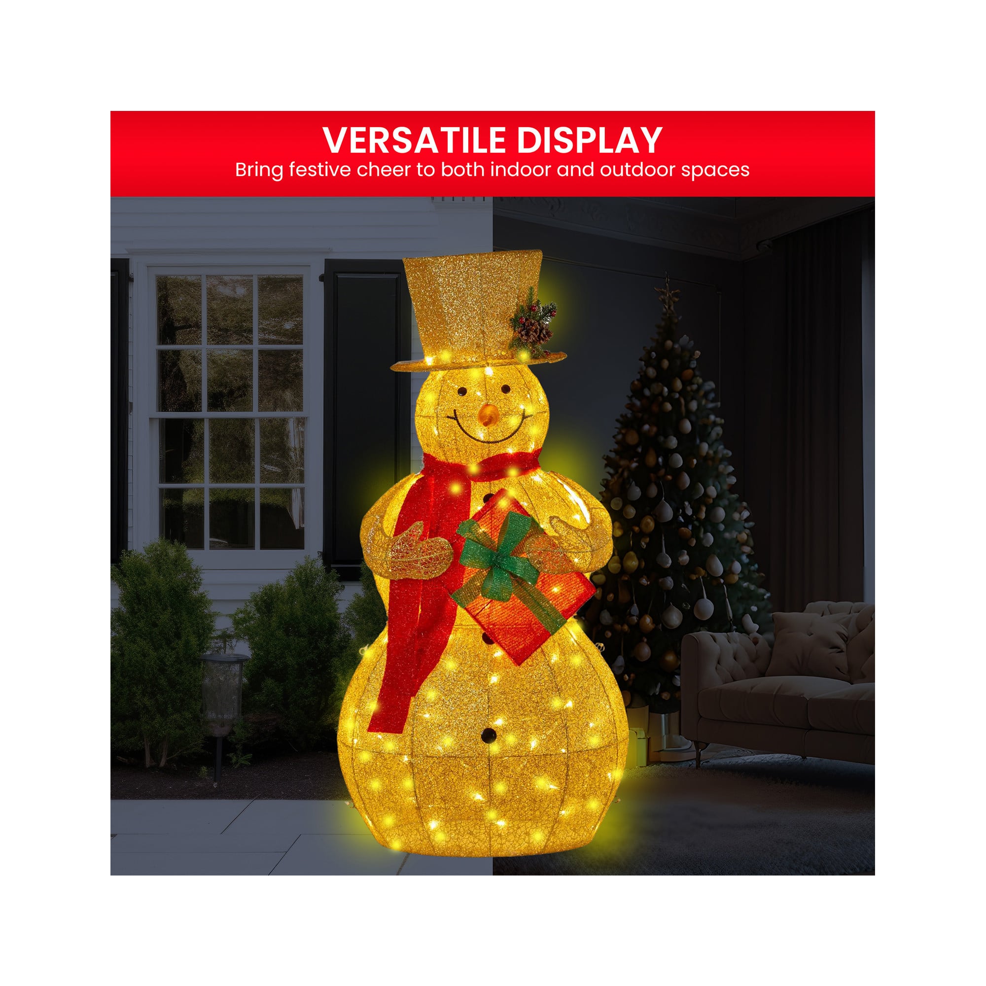 Christabelle 120cm Gold Outdoor Christmas Snowman with Lights