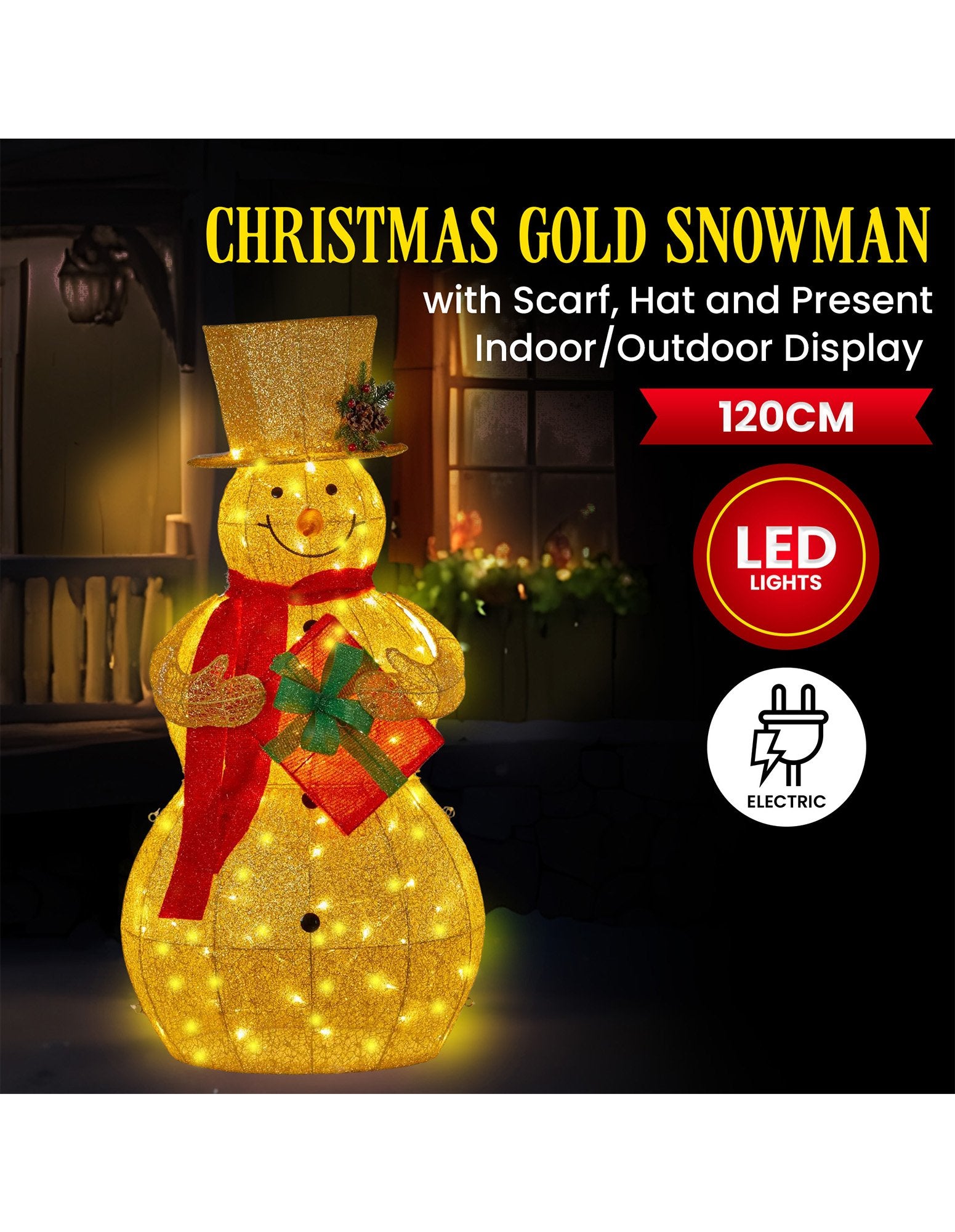 120cm White Outdoor Christmas Snowman with Lights