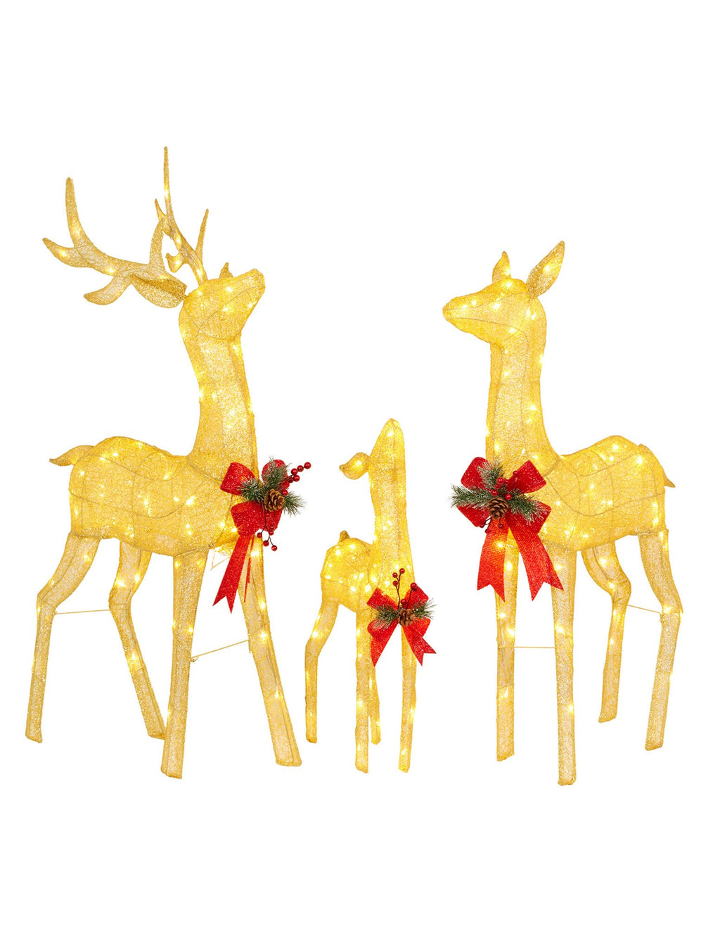Set of 3 White Mesh Outdoor Christmas Display Reindeer with Lights