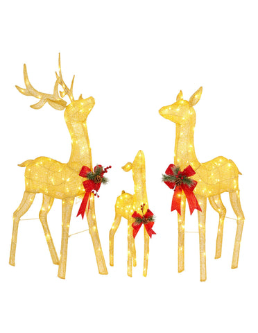 Set of 3 White Mesh Outdoor Christmas Display Reindeer with Lights