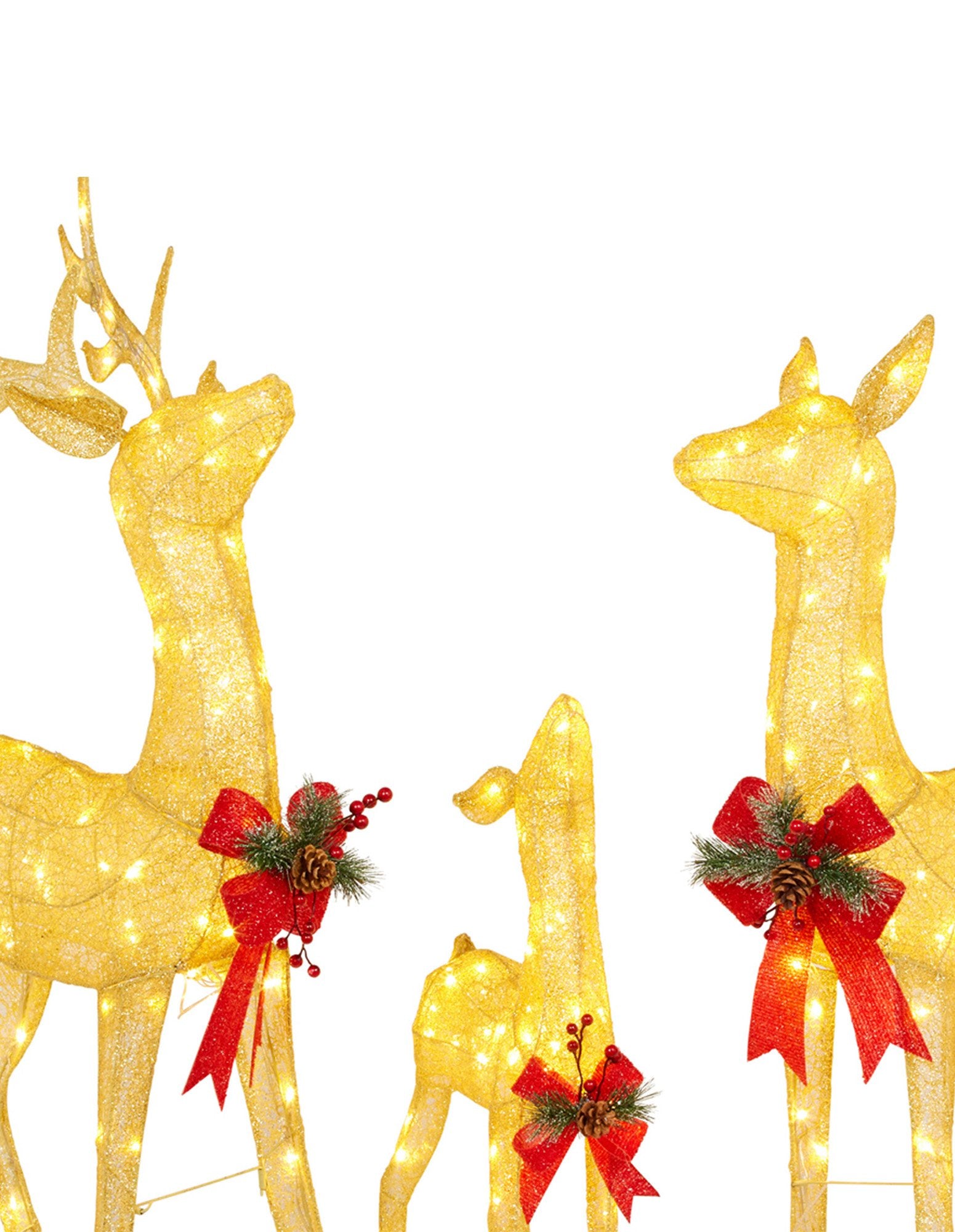 Set of 3 White Mesh Outdoor Christmas Display Reindeer with Lights