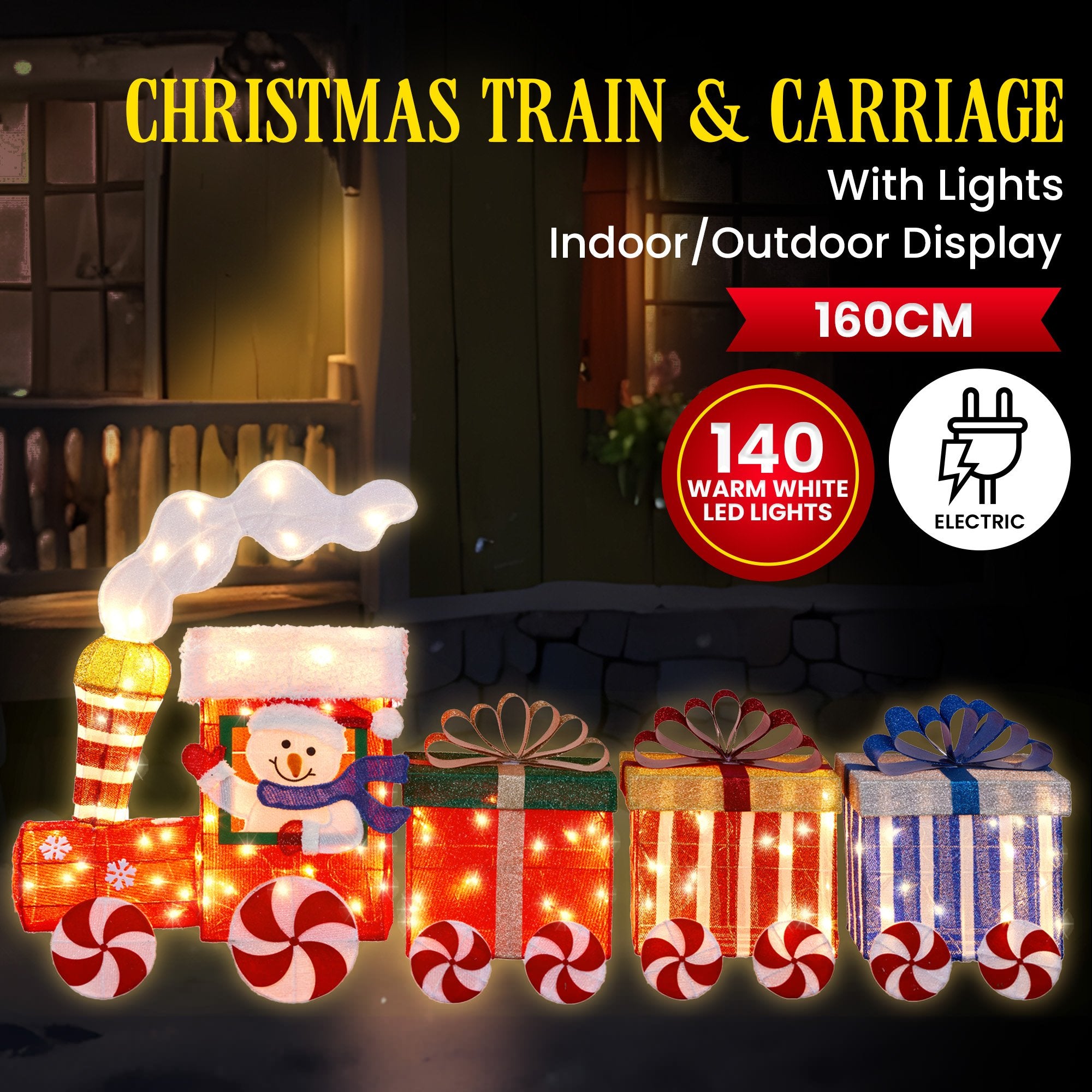 Christmas Train & 3 Carriages with Lights Indoor/Outdoor