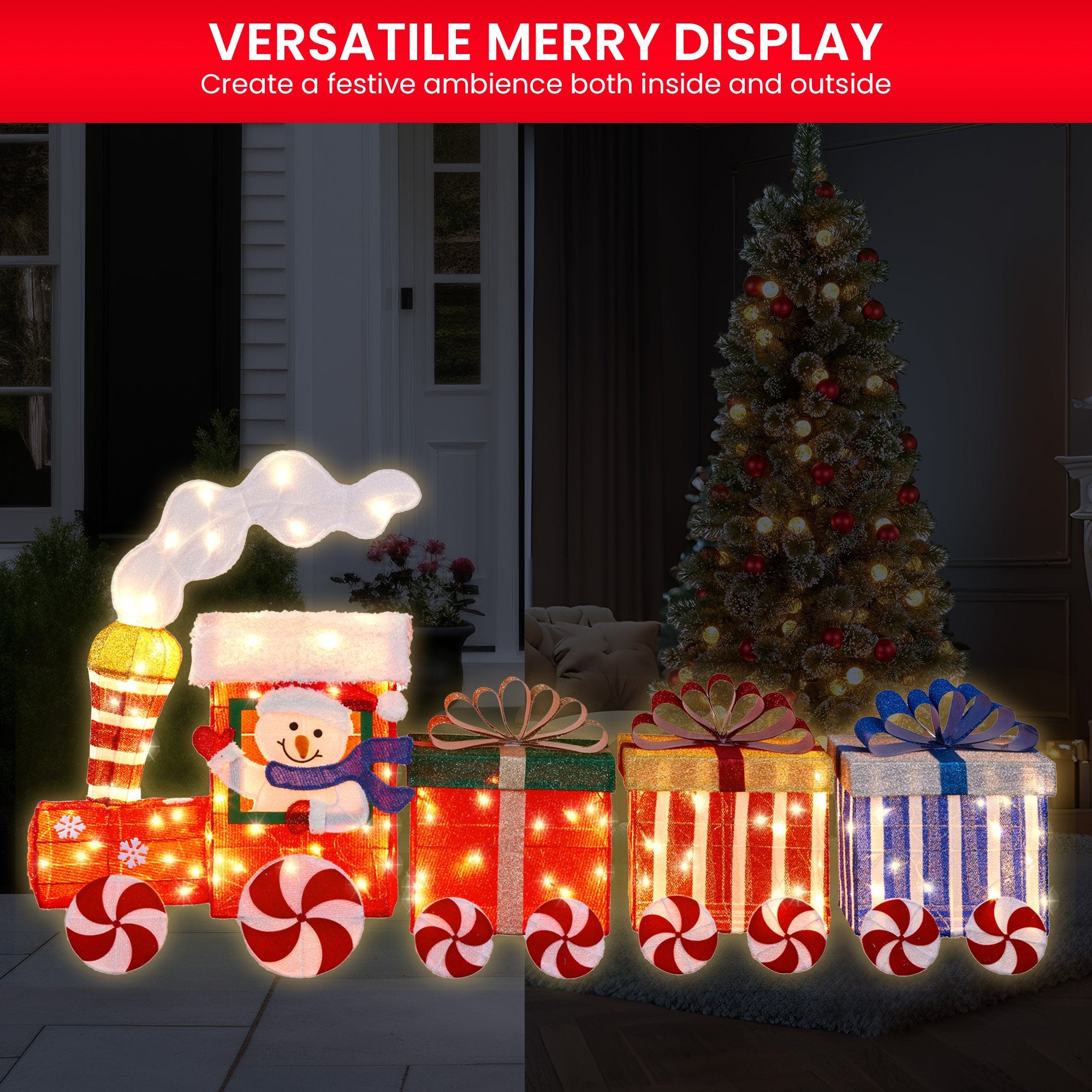 Christmas Train & 3 Carriages with Lights Indoor/Outdoor