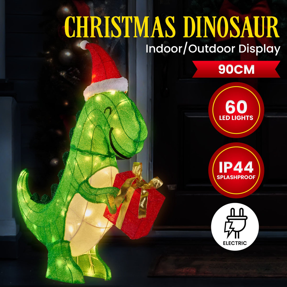 Christabelle 90cm Christmas Dinosaur Display with LED Lights Decoration