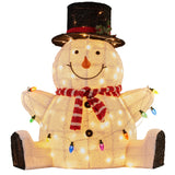 Sitting Snowman Christmas Display with Lights - 82cm