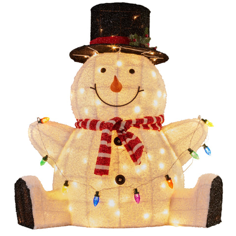 Sitting Snowman Christmas Display with Lights - 82cm