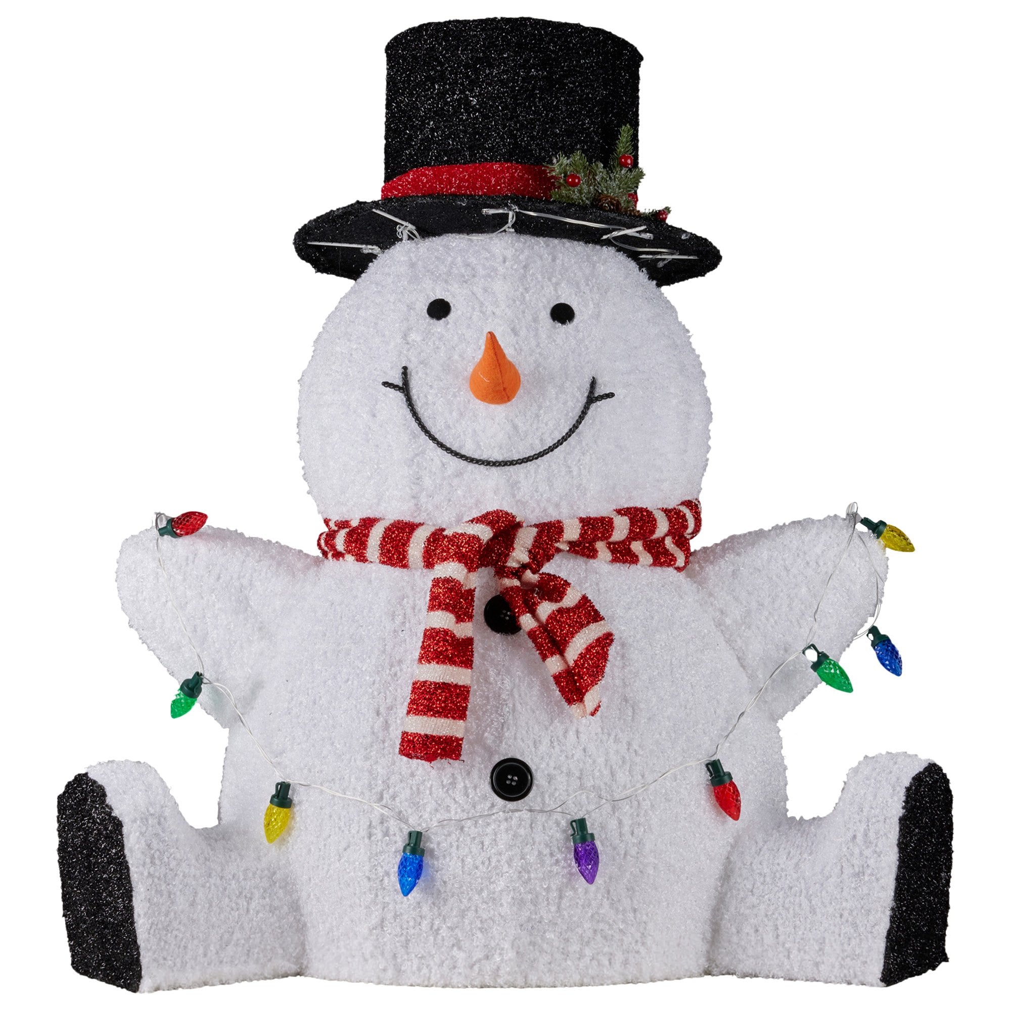 Sitting Snowman Christmas Display with Lights - 82cm