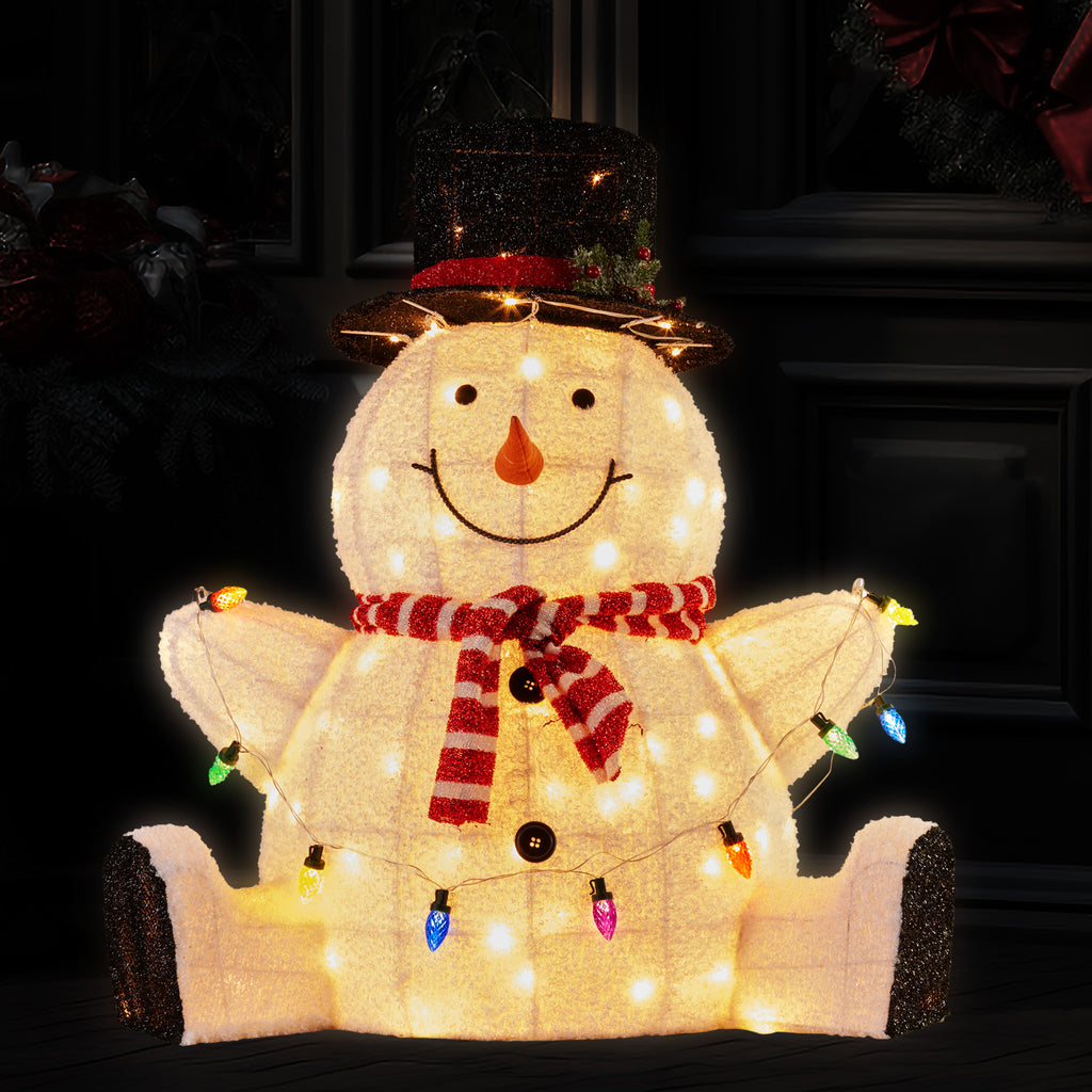 Sitting Snowman Christmas Display with Lights - 82cm