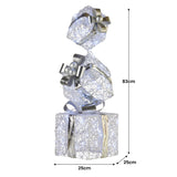 83cm Triple Christmas Silver Giftbox Stack Display with Lights