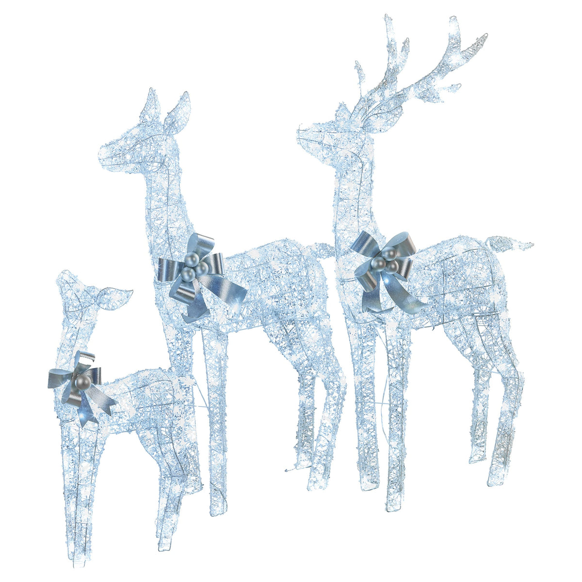 Christabelle Christmas Reindeer Display Set 3 Indoor Outdoor Decorations Acrylic Beads Cool White LED Lights Silver