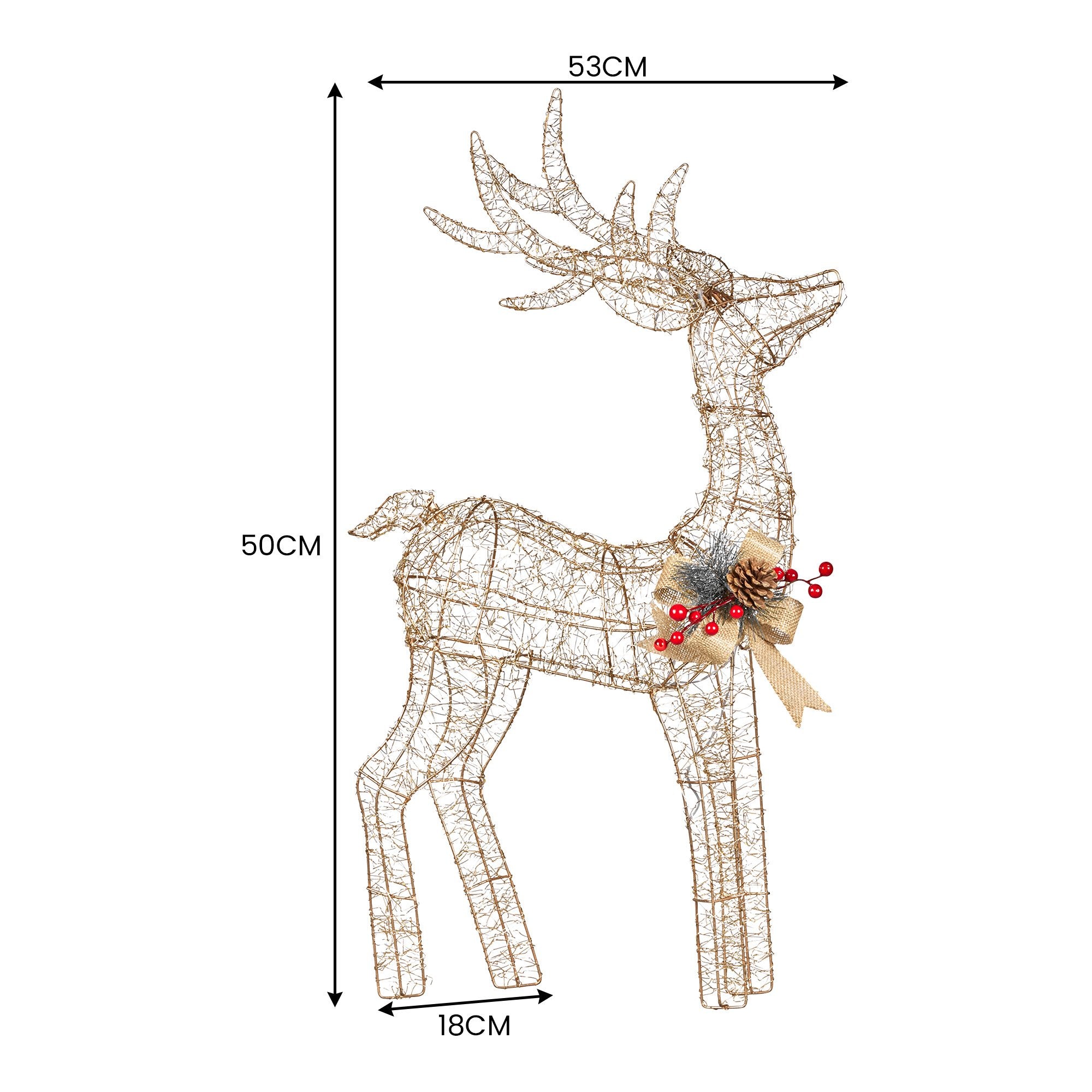 Christabelle Light Up Christmas Reindeer Display Indoor & Outdoor Decoration Warm White LED Lights Gold Bow Wire Frame