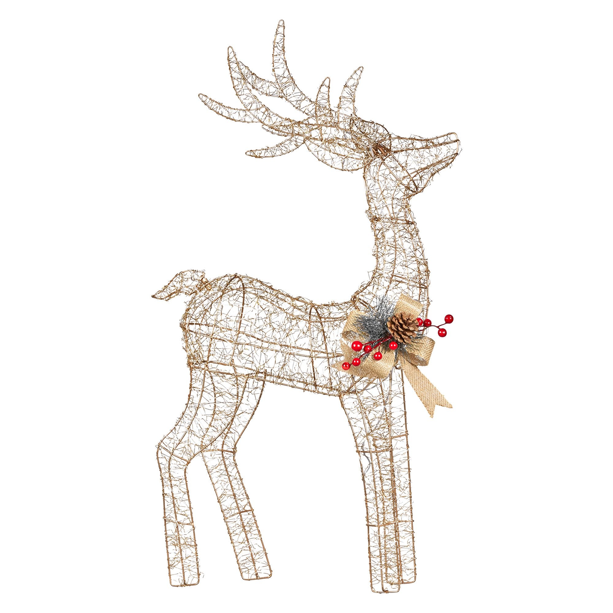 Christabelle Light Up Christmas Reindeer Display Indoor & Outdoor Decoration Warm White LED Lights Gold Bow Wire Frame