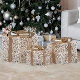 Christabelle Set of 3 Battery Operated Golden Christmas Gift Boxes w/Warm White LED Lights Indoor Decorative Holiday
