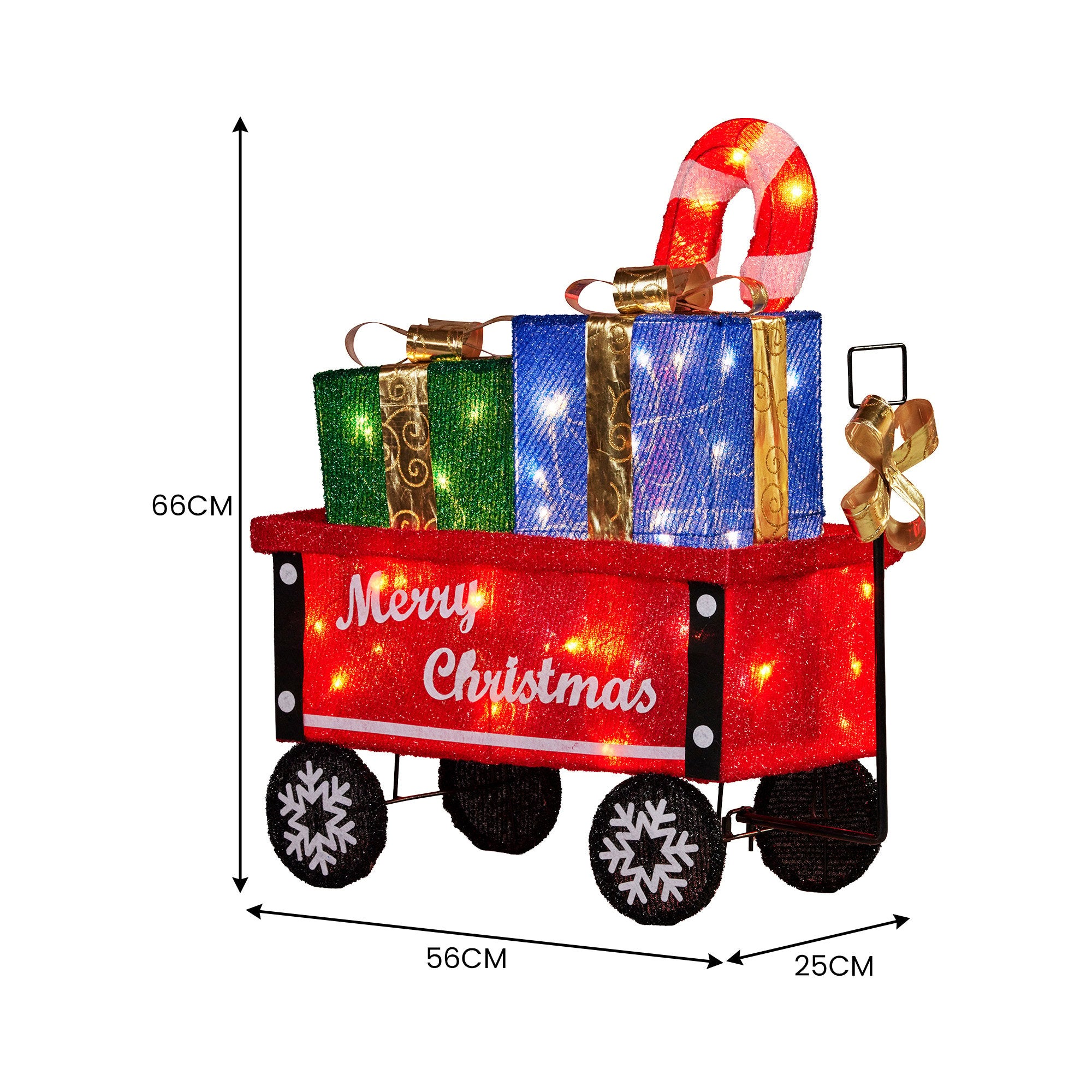 Christabelle Christmas Cart Display w/Candy Cane & Presents Warm White LED Lights Wire Frame Structure Indoor & Outdoor