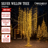 Christabelle Silver Willow Tree 180cm Christmas Display Warm White LED Lights Flexible Branches & Hanging Strands