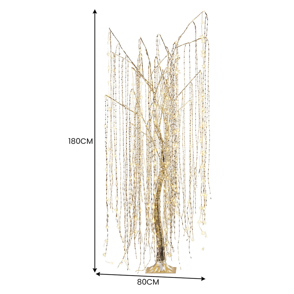 Christabelle Silver Willow Tree 180cm Christmas Display Warm White LED Lights Flexible Branches & Hanging Strands
