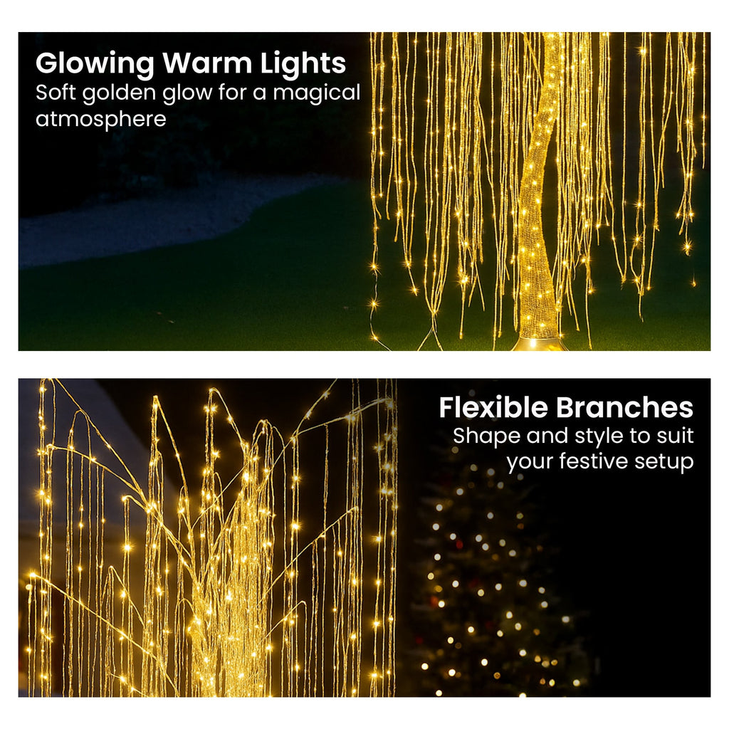 Christabelle Silver Willow Tree 180cm Christmas Display Warm White LED Lights Flexible Branches & Hanging Strands