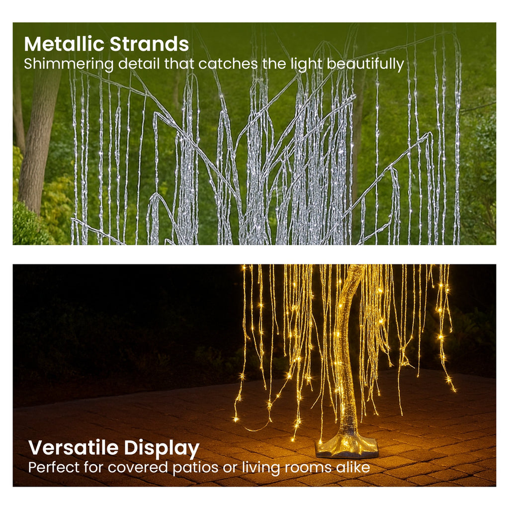 Christabelle Silver Willow Tree 180cm Christmas Display Warm White LED Lights Flexible Branches & Hanging Strands