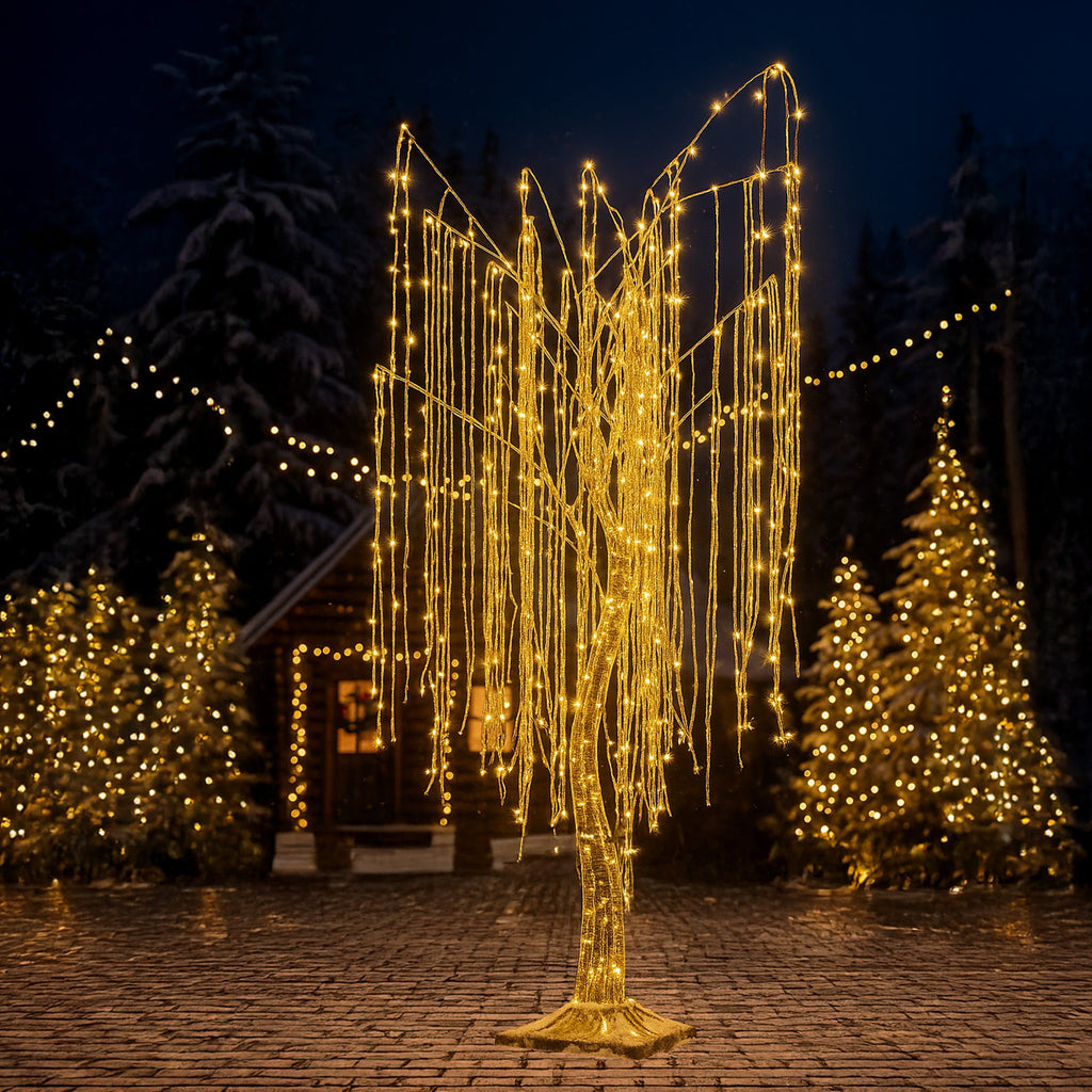 Christabelle Silver Willow Tree 180cm Christmas Display Warm White LED Lights Flexible Branches & Hanging Strands