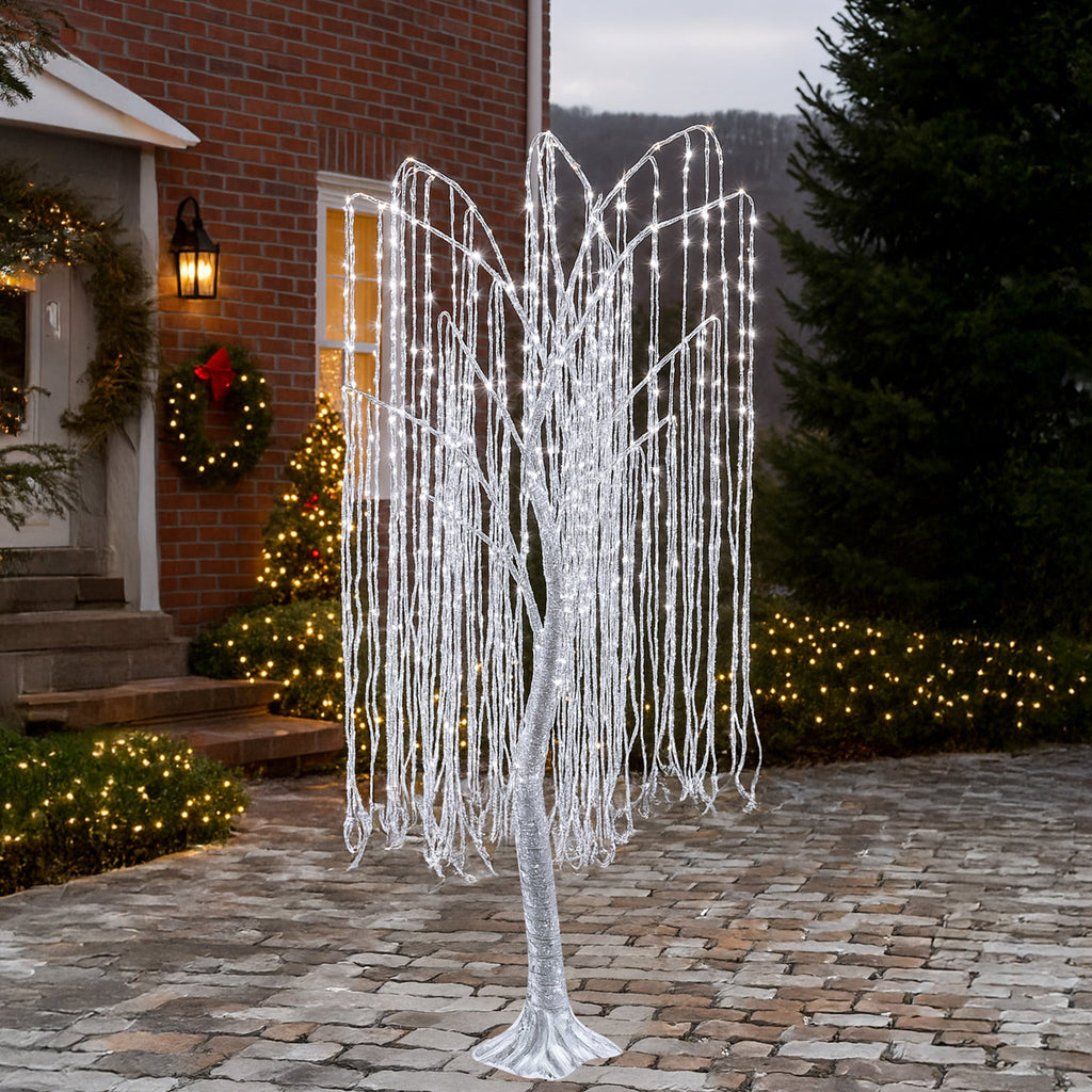 Christabelle Silver Willow Tree 180cm Christmas Display Warm White LED Lights Flexible Branches & Hanging Strands