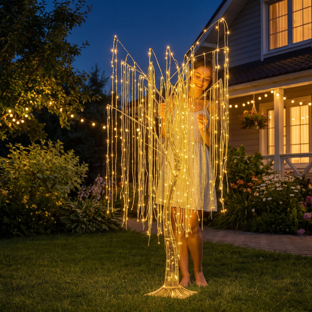 Christabelle Silver Willow Tree 180cm Christmas Display Warm White LED Lights Flexible Branches & Hanging Strands
