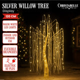 Christabelle Silver Willow Tree 120cm Christmas Display Warm White LED Lights Flexible Branches & Hanging Strands