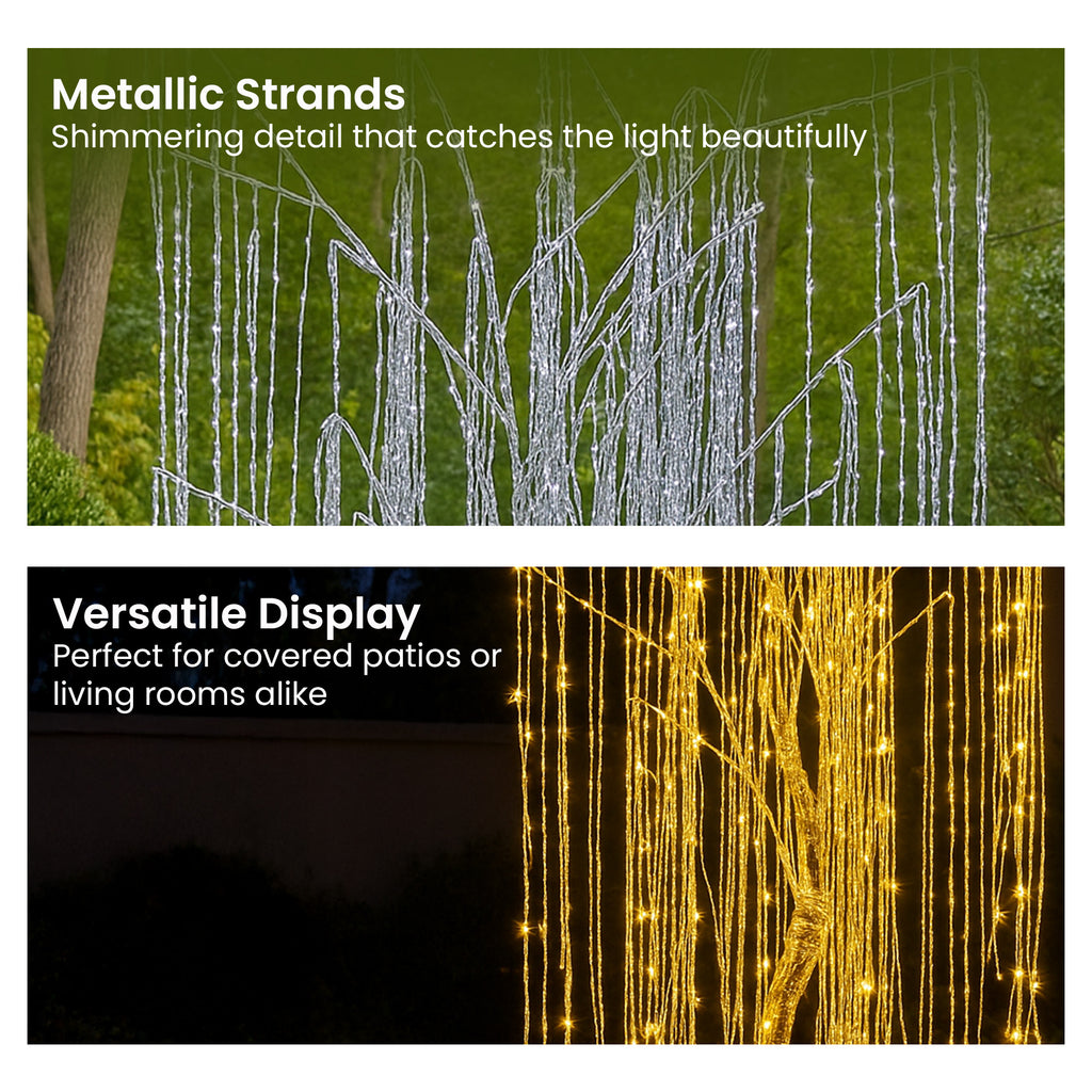 Christabelle Silver Willow Tree 120cm Christmas Display Warm White LED Lights Flexible Branches & Hanging Strands
