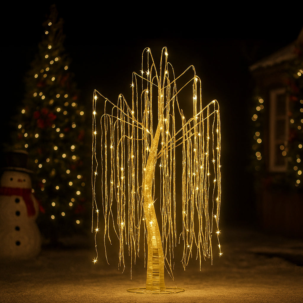 Christabelle Silver Willow Tree 120cm Christmas Display Warm White LED Lights Flexible Branches & Hanging Strands
