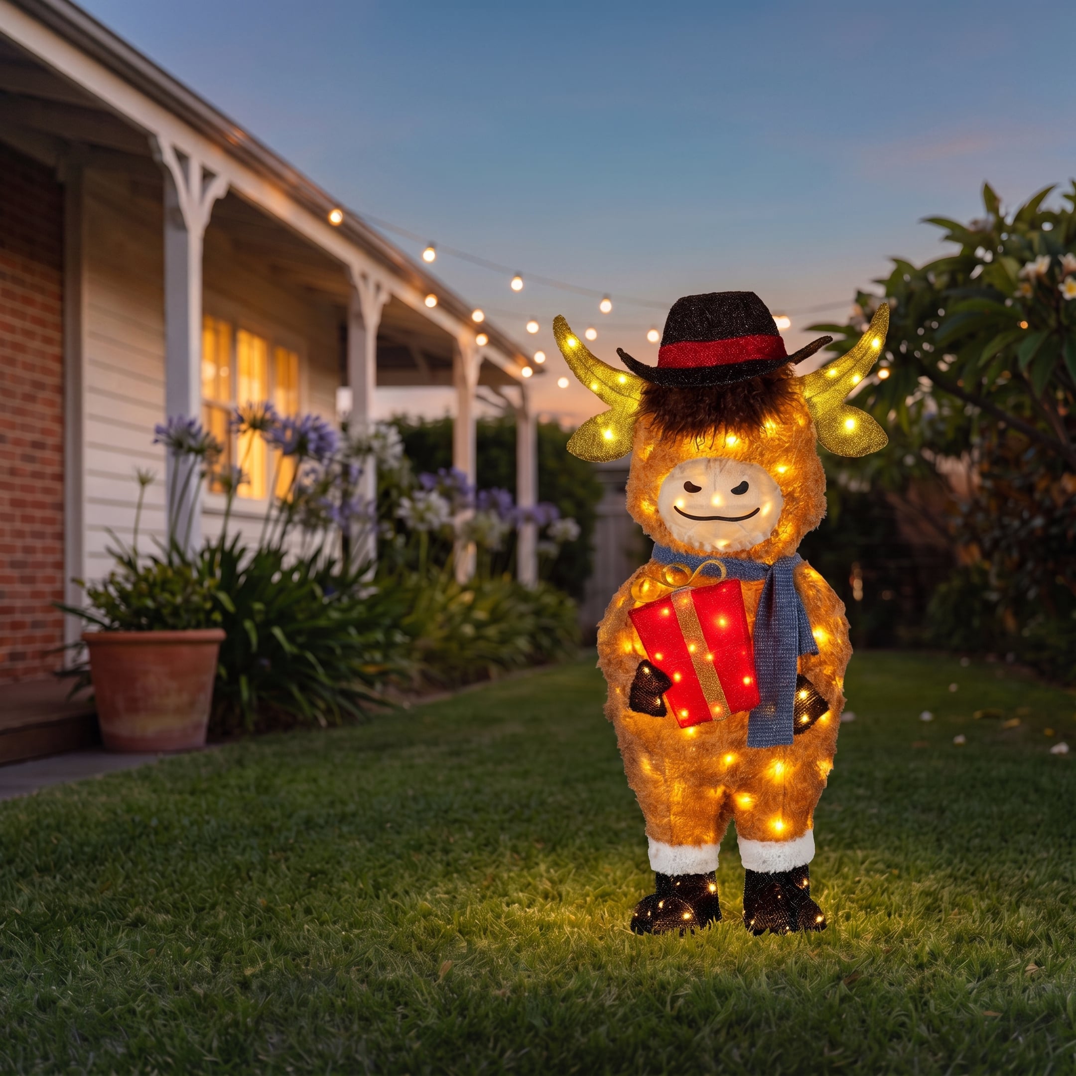 Christabelle 96cm Highland Cow Christmas Light Up Display LED Novelty Animal Gift Outdoor Indoor Xmas Yard Lawn Statue