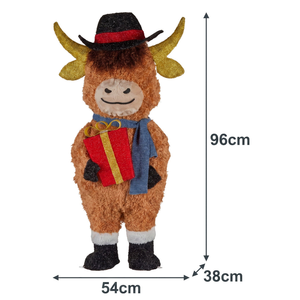 Christabelle 96cm Highland Cow Christmas Light Up Display LED Novelty Animal Gift Outdoor Indoor Xmas Yard Lawn Statue