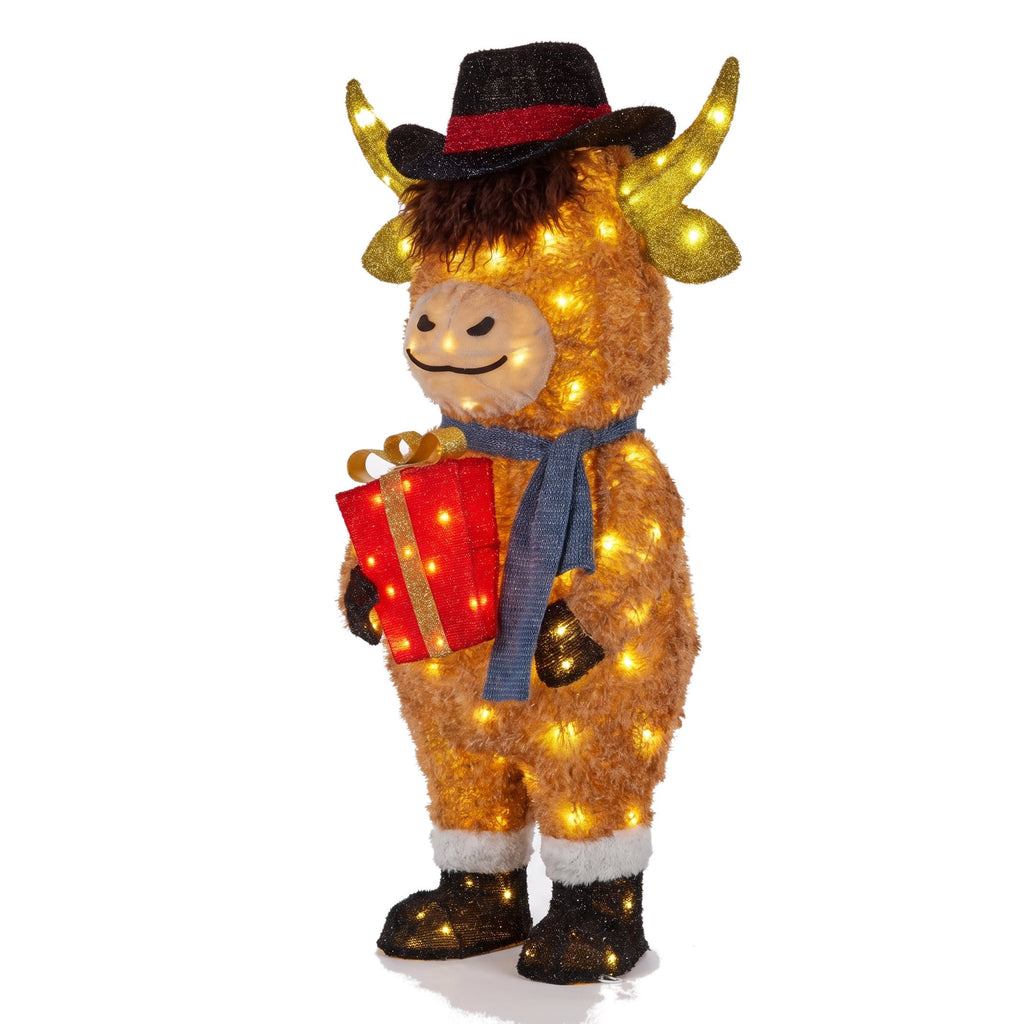 Christabelle 96cm Highland Cow Christmas Light Up Display LED Novelty Animal Gift Outdoor Indoor Xmas Yard Lawn Statue