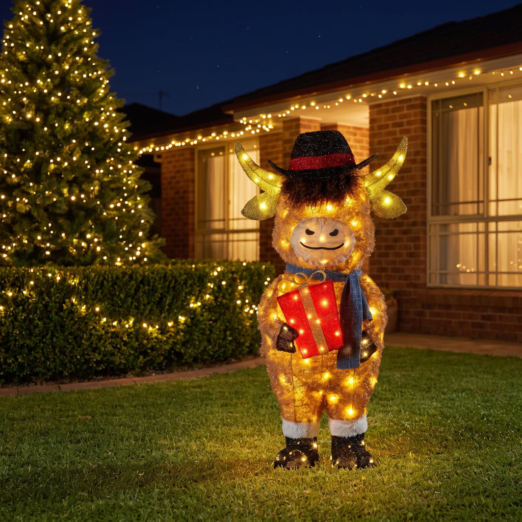 Christabelle 96cm Highland Cow Christmas Light Up Display LED Novelty Animal Gift Outdoor Indoor Xmas Yard Lawn Statue