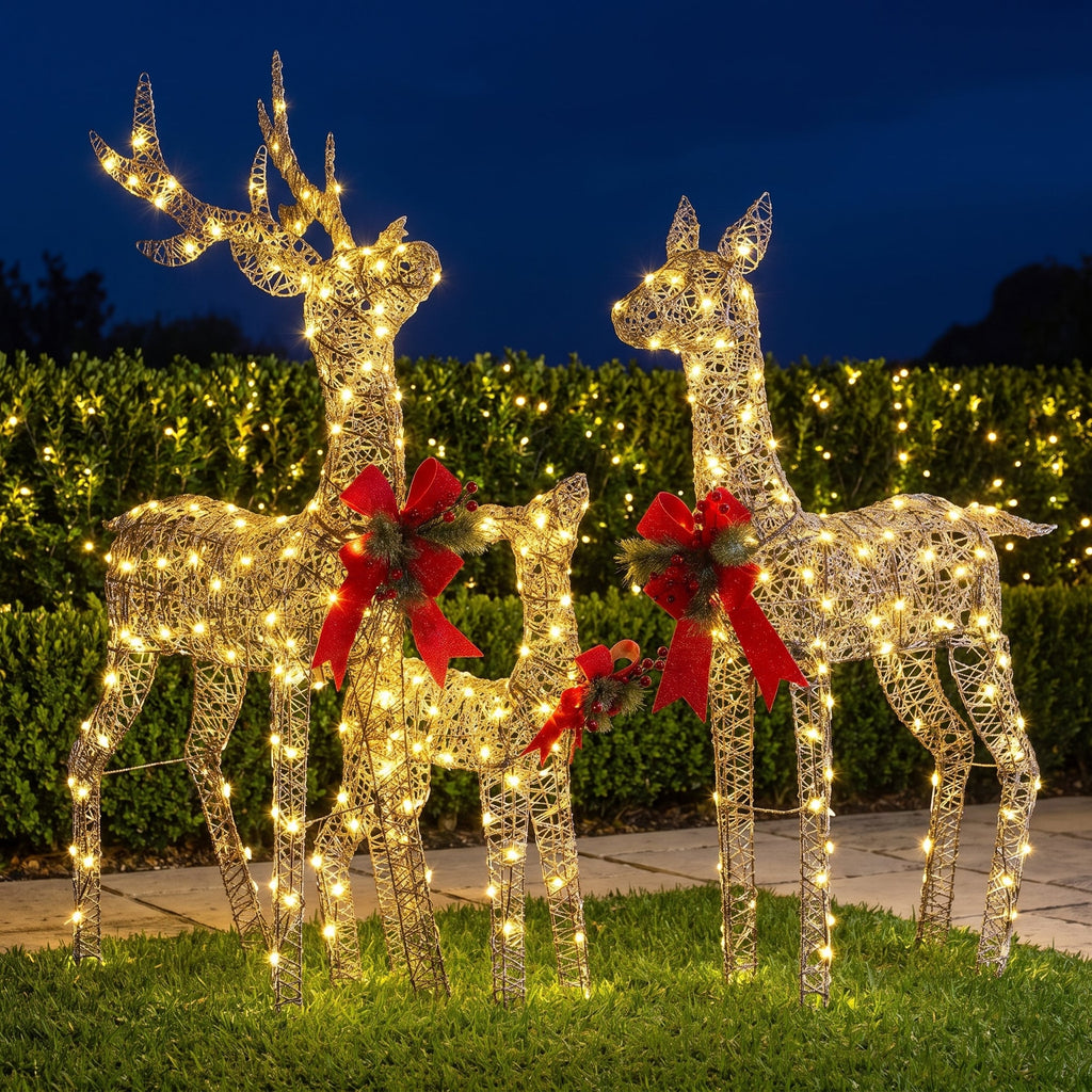 Christabelle 3 Reindeer Family Christmas Light Up Display 1.3m LED Outdoor Indoor Xmas Yard Lawn Statue Home Decor