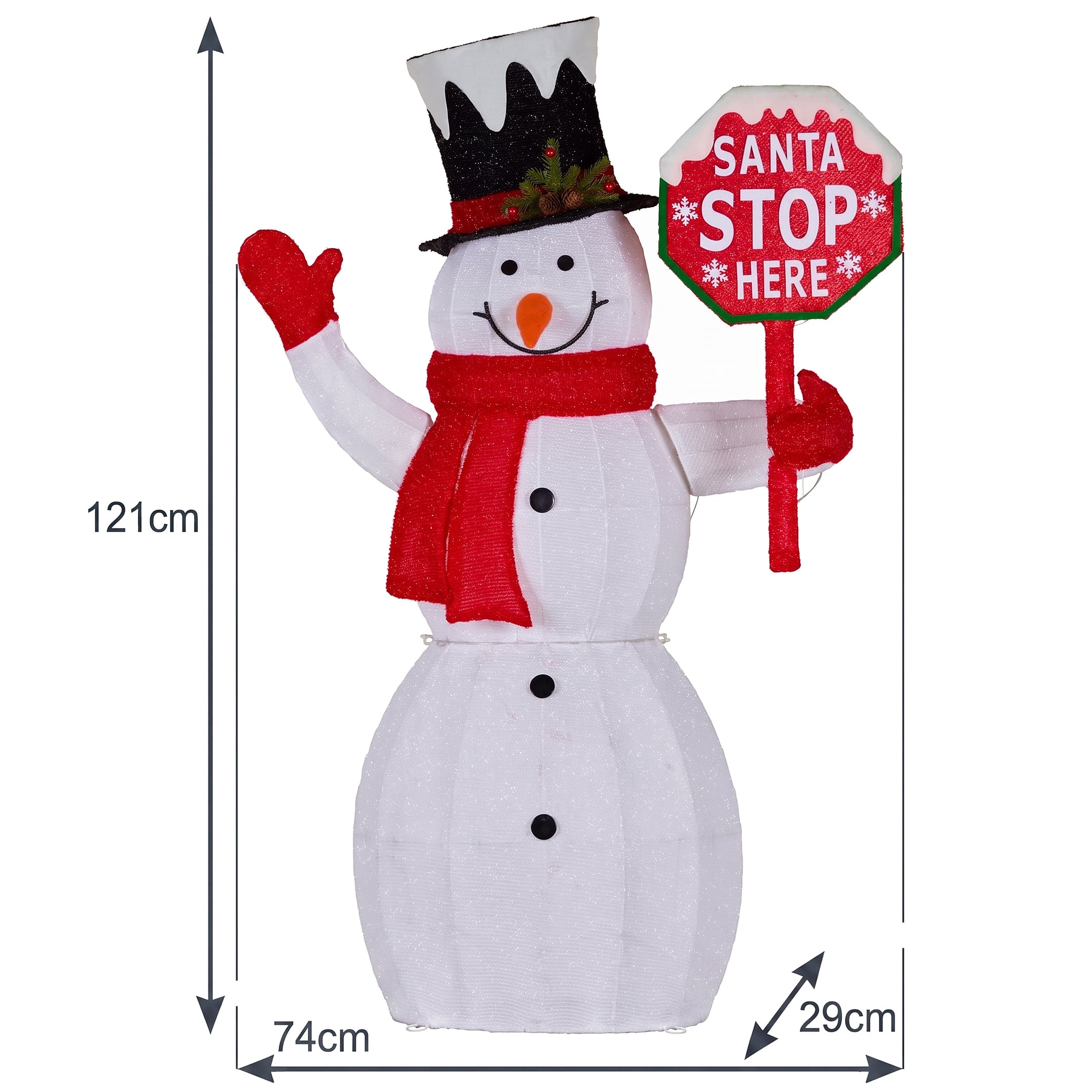 Christabelle 1.21m Snowman Christmas Light Up Display LED Santa Stop Here Sign Outdoor Indoor Xmas Yard Lawn Statue
