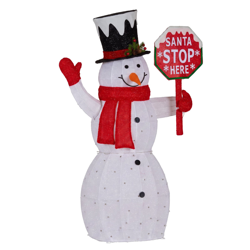 Christabelle 1.21m Snowman Christmas Light Up Display LED Santa Stop Here Sign Outdoor Indoor Xmas Yard Lawn Statue