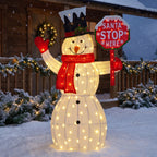 Christabelle 1.21m Snowman Christmas Light Up Display LED Santa Stop Here Sign Outdoor Indoor Xmas Yard Lawn Statue