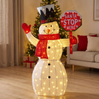Christabelle 1.21m Snowman Christmas Light Up Display LED Santa Stop Here Sign Outdoor Indoor Xmas Yard Lawn Statue