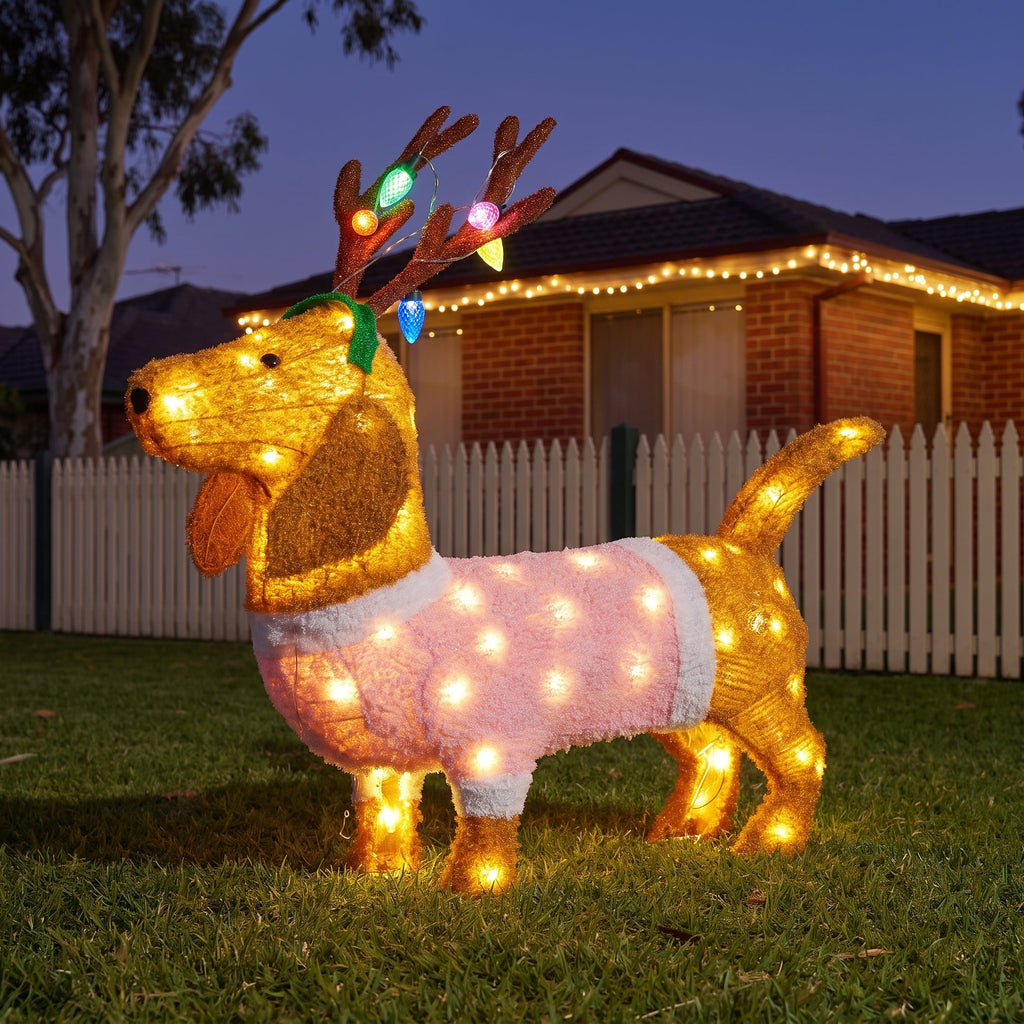 Christabelle 73cm Dachshund Dog Christmas Light Up Display Pine Cone Lights Outdoor Indoor Xmas Yard Lawn Statue