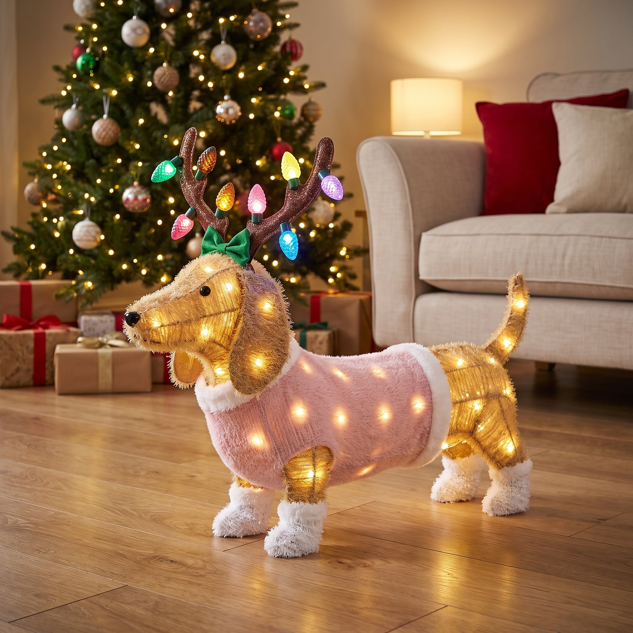 Christabelle 73cm Dachshund Dog Christmas Light Up Display Pine Cone Lights Outdoor Indoor Xmas Yard Lawn Statue