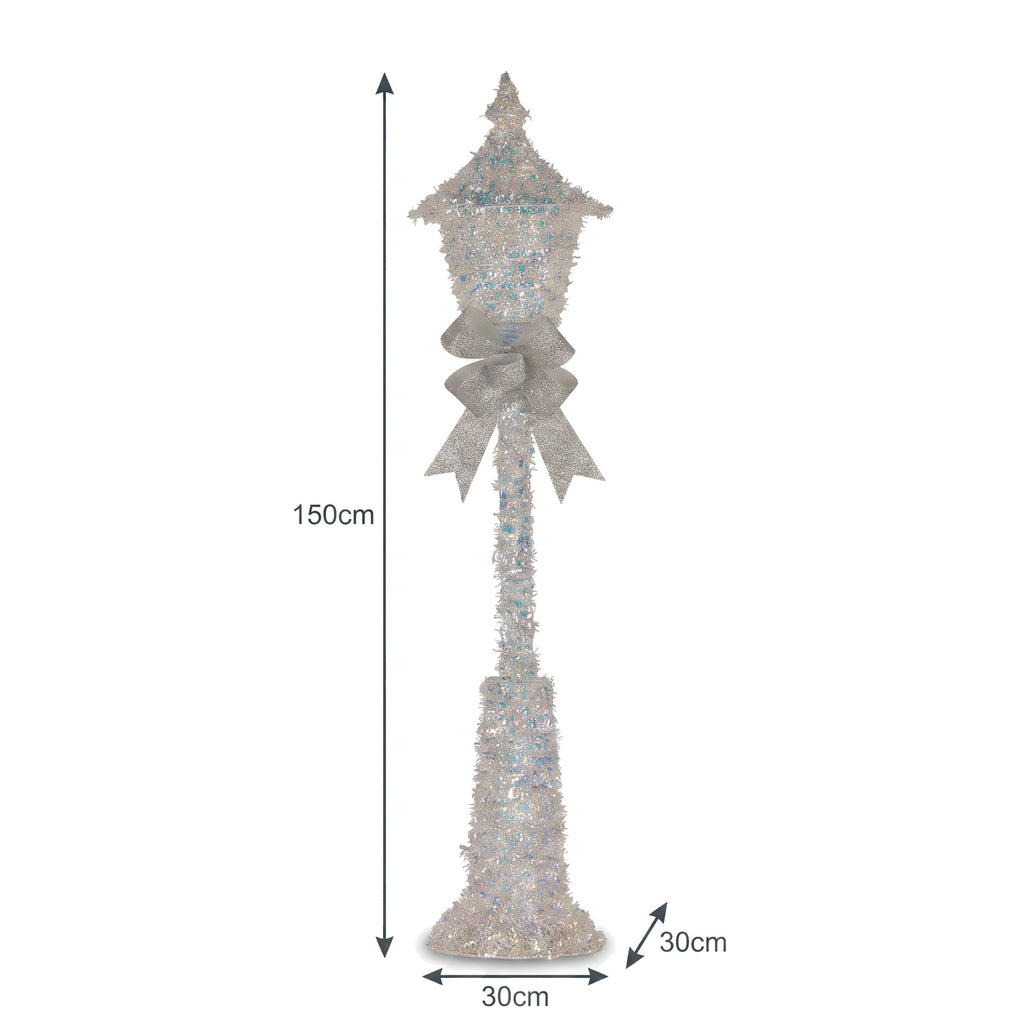 Christabelle 1.5m Lamp Post Christmas Light Up Display Silver Bows Warm White LED Outdoor Indoor Xmas Yard Lawn Statue